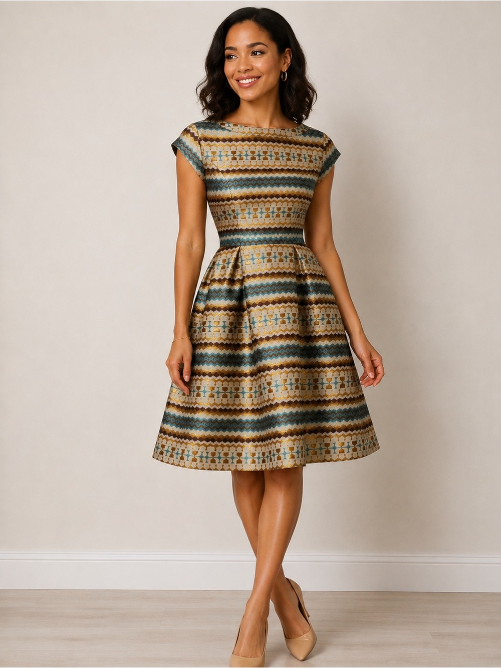 Shabby Apple Geometric Fit-and-Flare Midi Dress Size 4